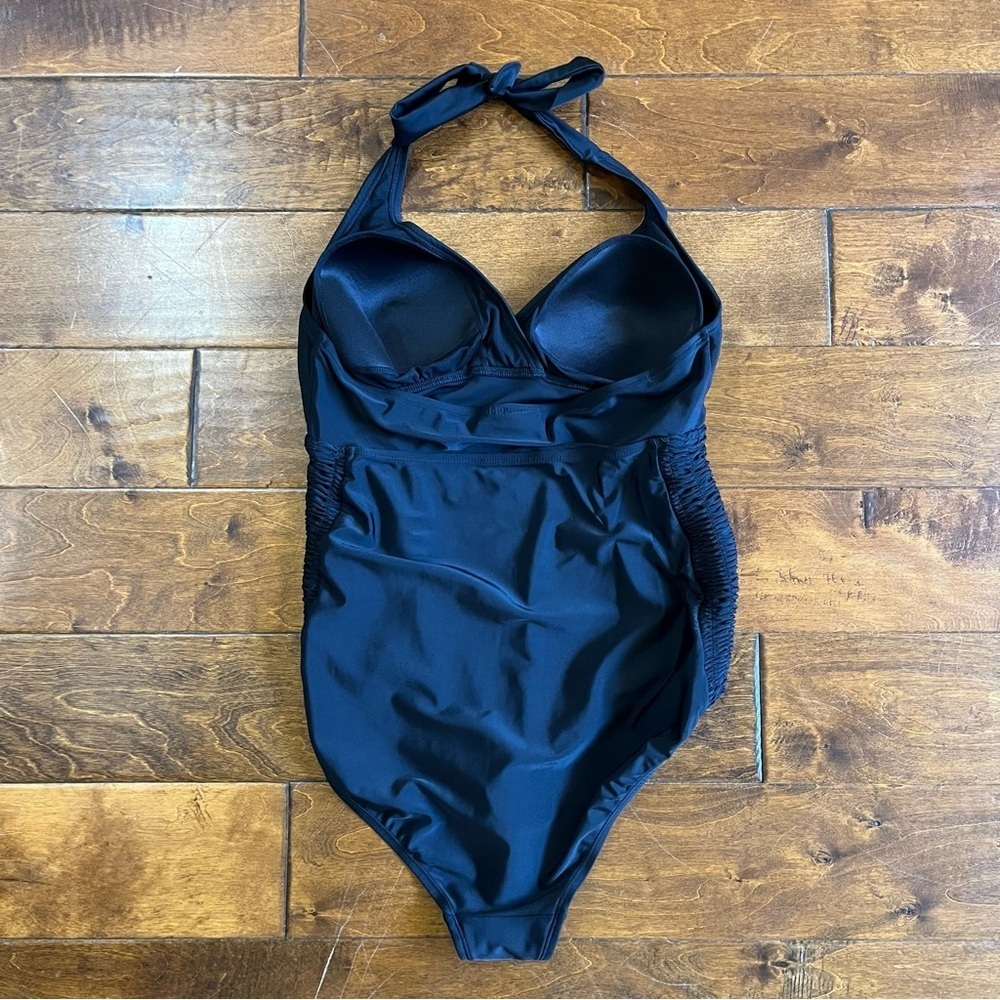 Motherhood Maternity One Piece Swimsuit Size Large Black Halter Ruched Summer - Picture 3 of 8
